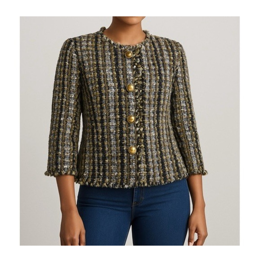 CAbi Paris Boucle Tweed 3 Button Blazer Style #175 Multicolor Academia Sz XS